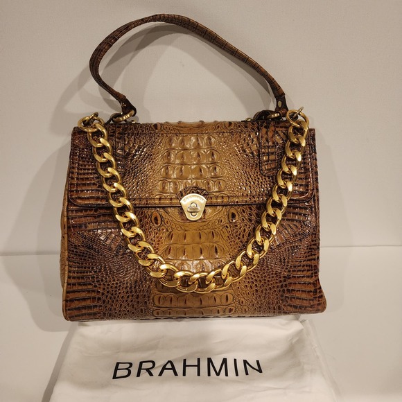 SOLD! BRAHMIN Toasted Almond Melbourne Satchel with chain shoulder strap - Picture 4 of 16